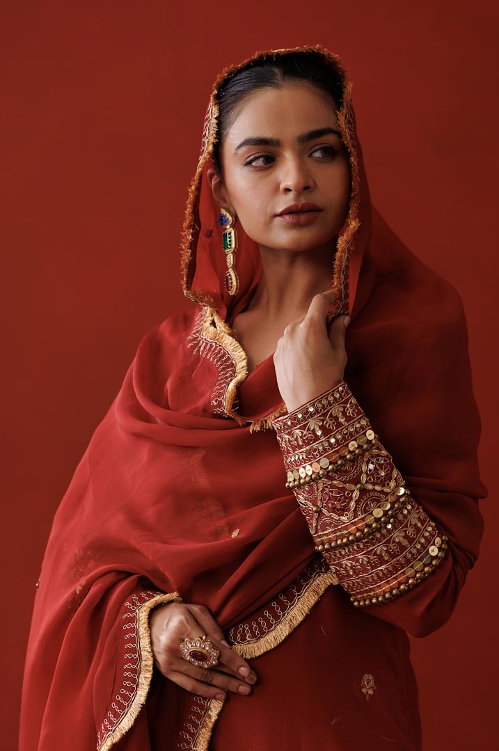 Rustic red halter neck kurta set