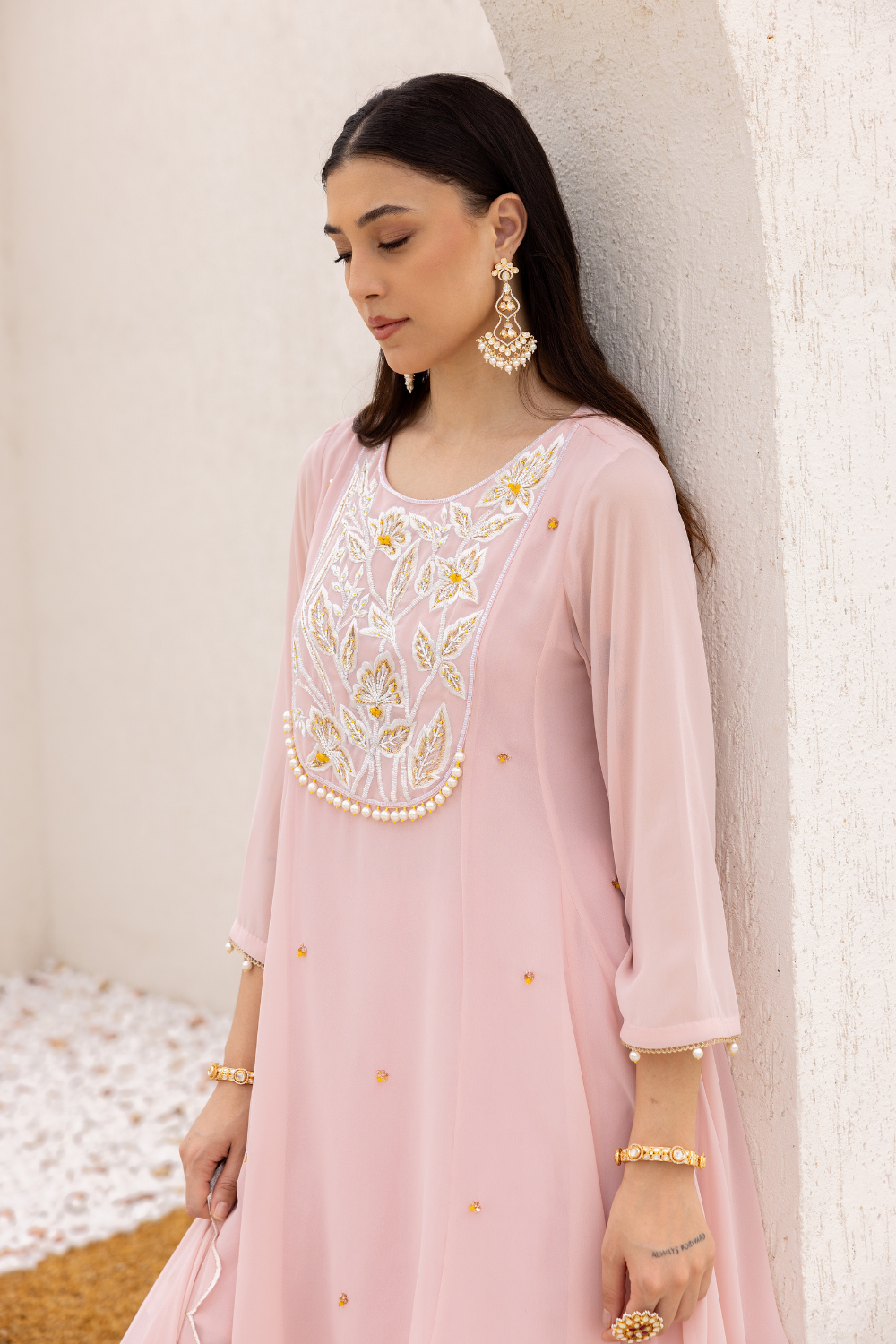 Anchal Peplum Suit With Sharara in Rose Pink Georgette