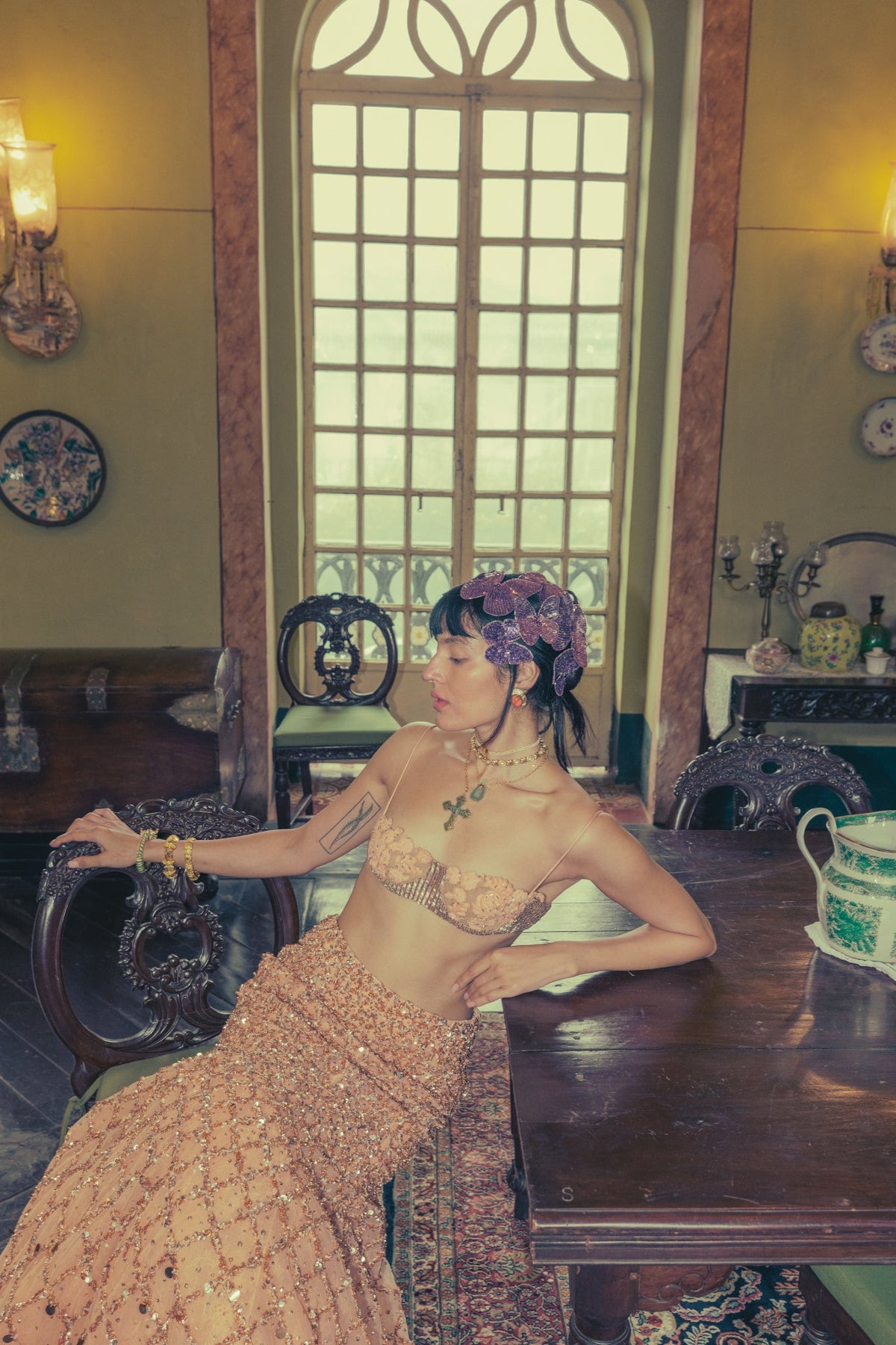 Beaded Floral Embroidery, Tulle & Silk, Lehenga Set, Mermaid Silhouette