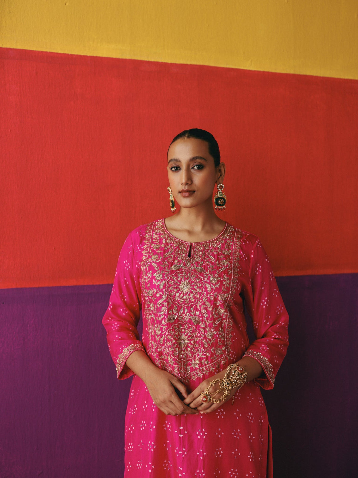 Flower bandhni kurta set