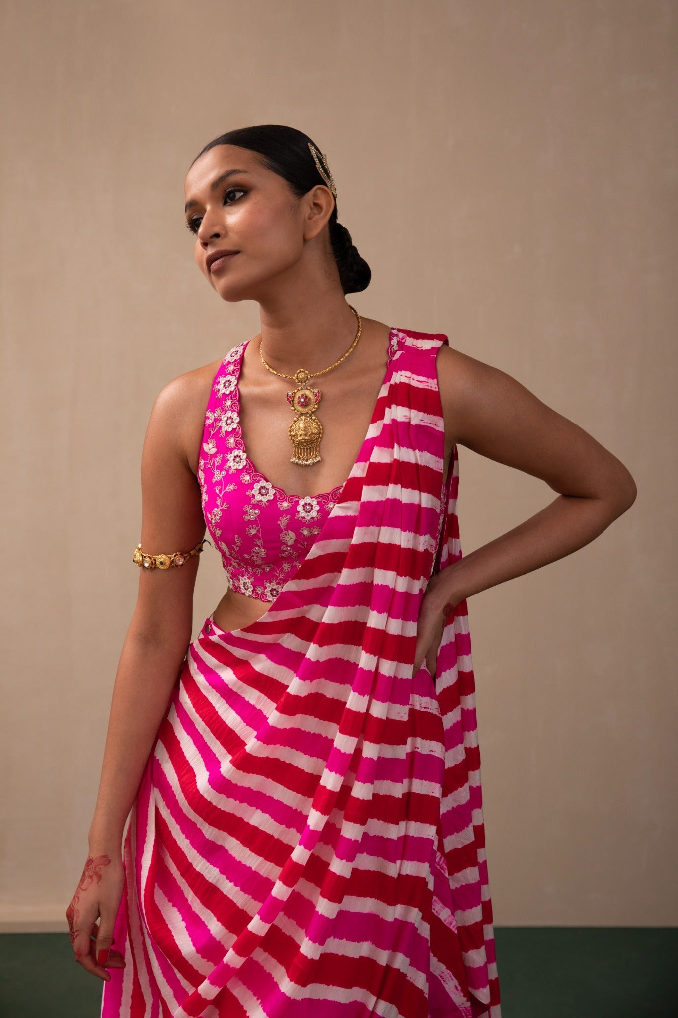 leheriya Bengali drape saree