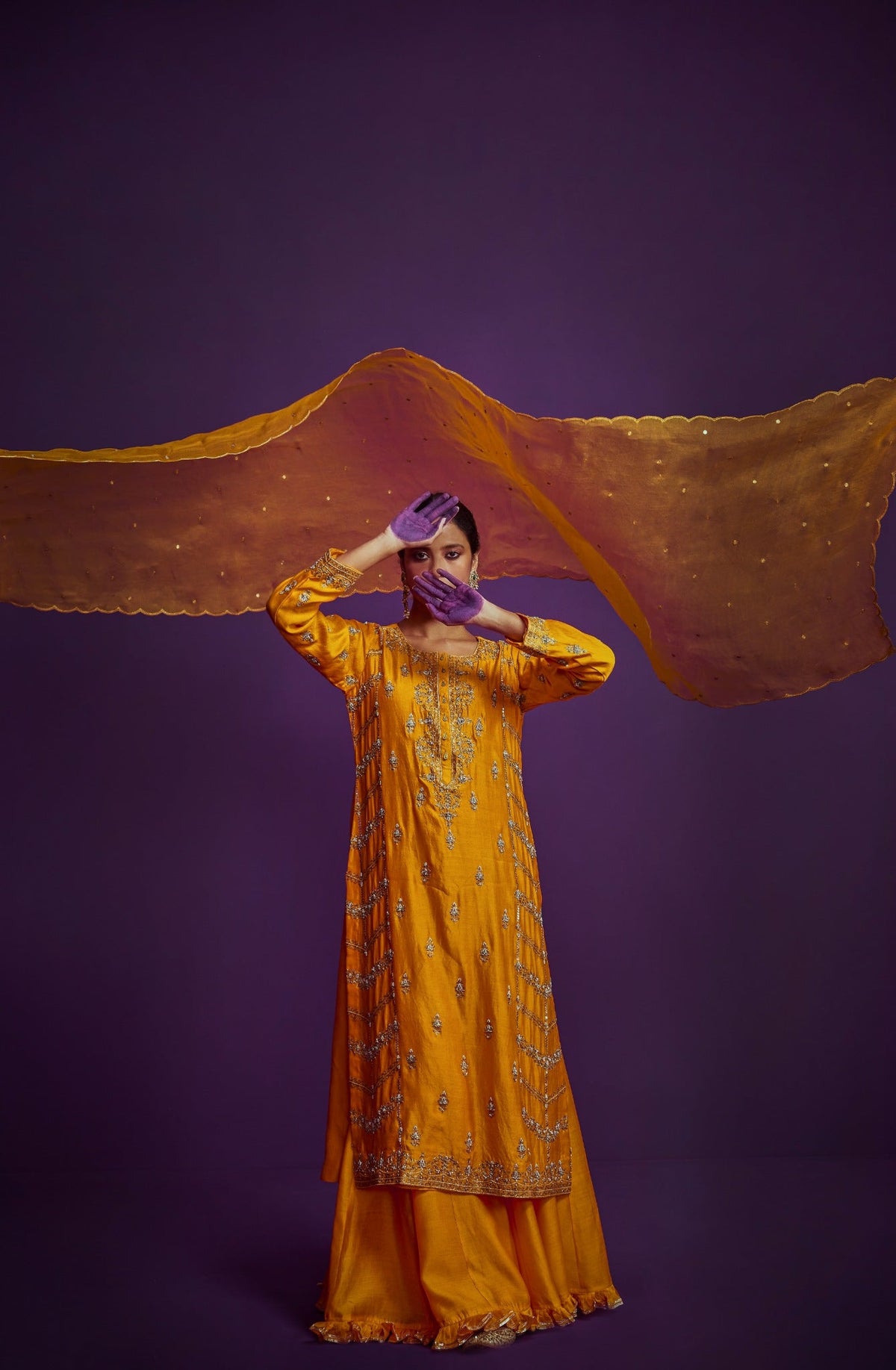 Heavily Embroidered Kurta Set With Sharara Pants