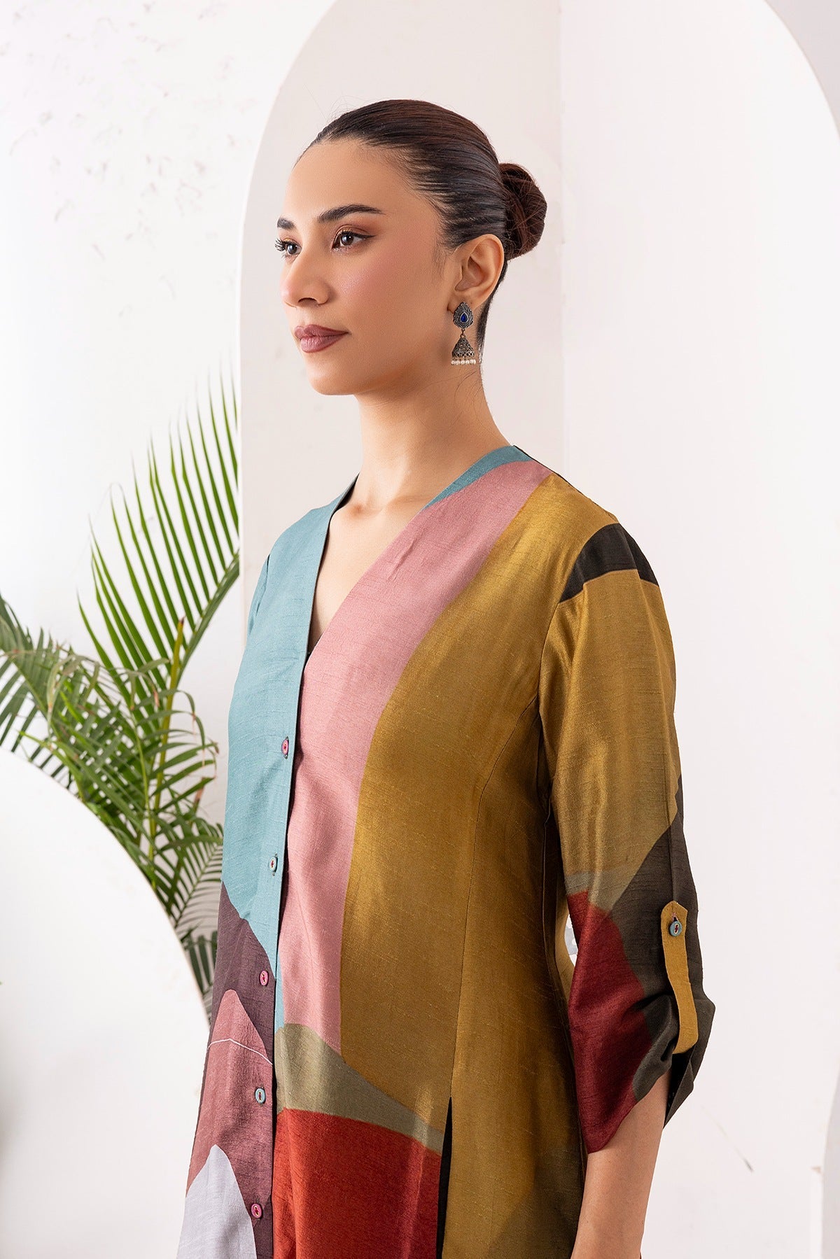 Multicoloured Viscose Dupion Printed Dress Set (2 PCS)