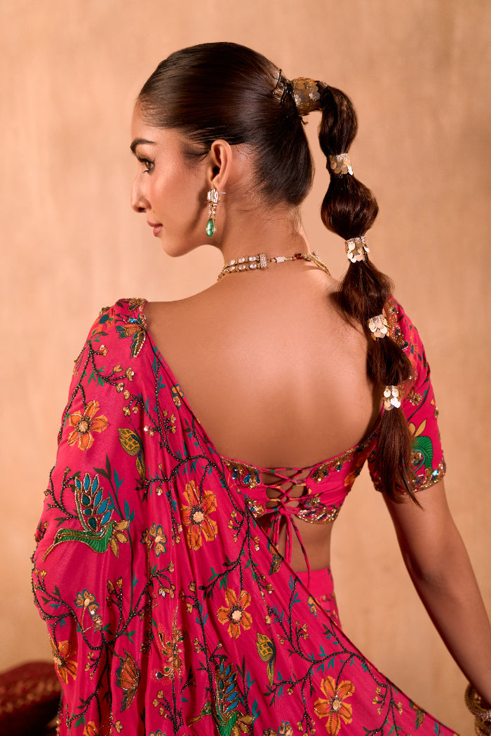 PINK PRINT CHOLI WITH EMBROIDERED SARI SET - image 8