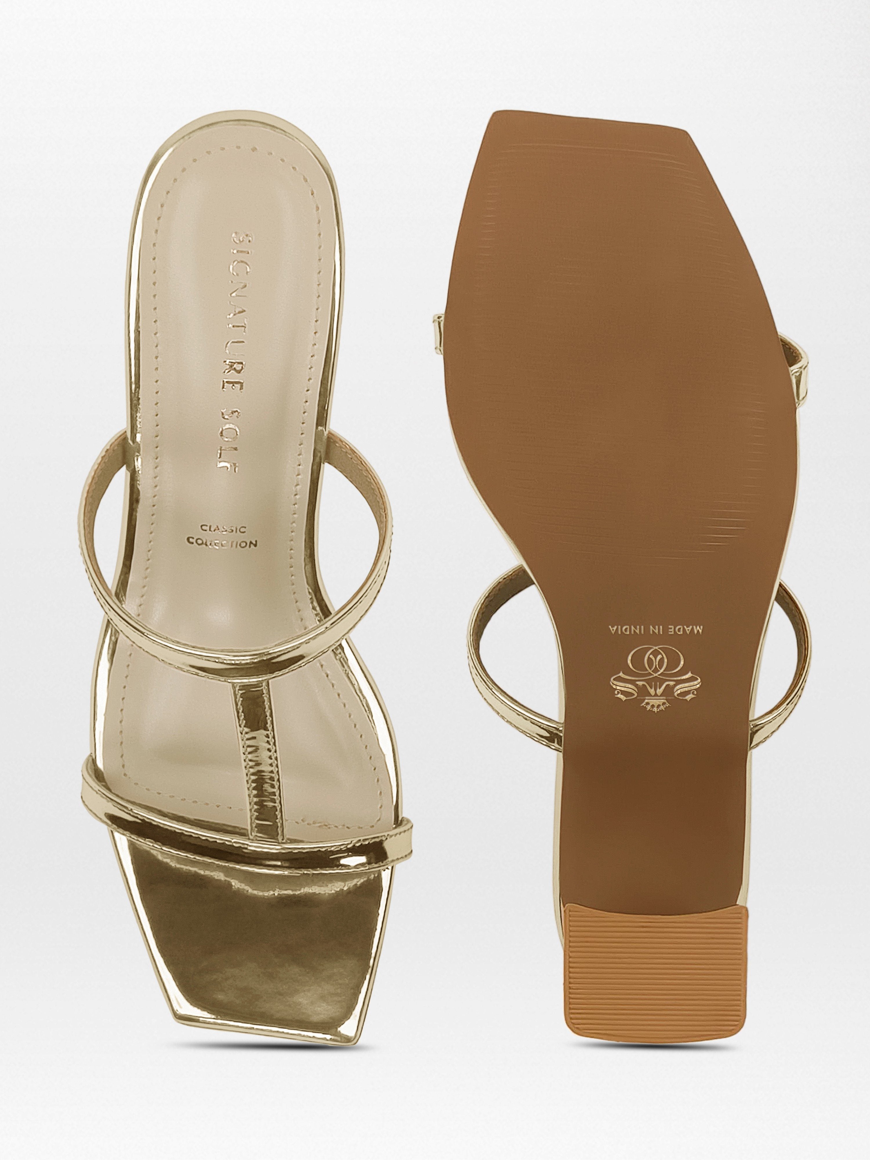Gold T-strap Block Heel Mule