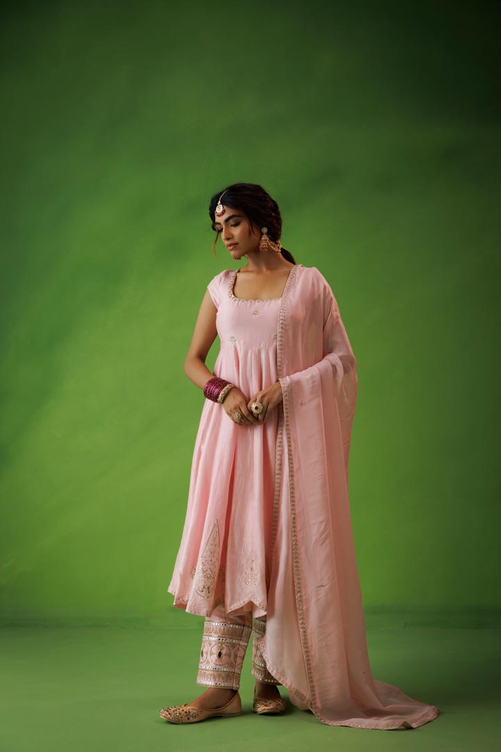 Baby pink anarkali set