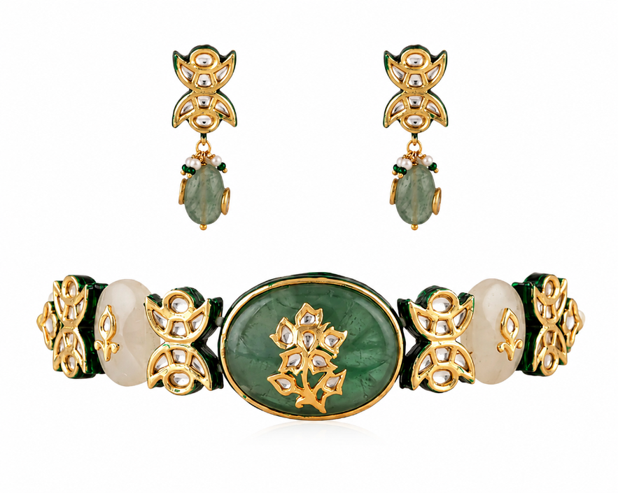 Emerald Floral Gemstone Choker Set