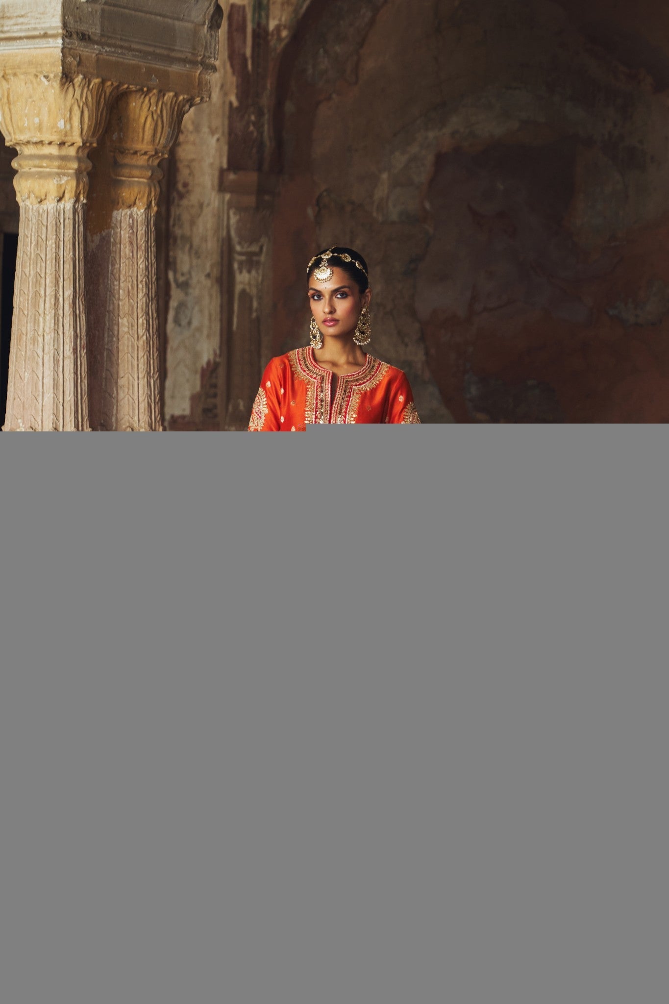 AREESHA - BURNT ORANGE SHORT KURTA WITH SHARARA AND DUPATTA