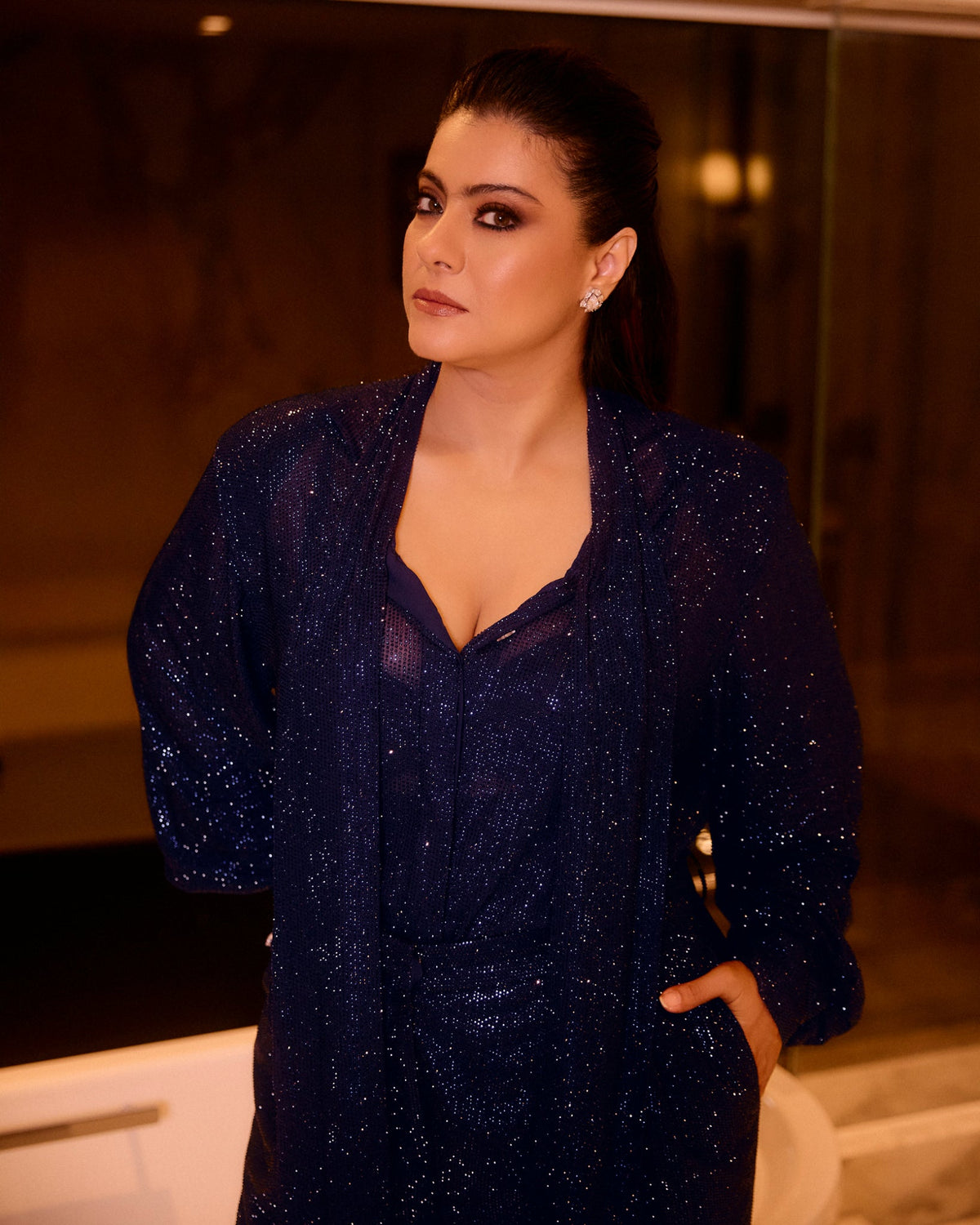 Kajol in Midnight Stardust Crystal Co-ord Set