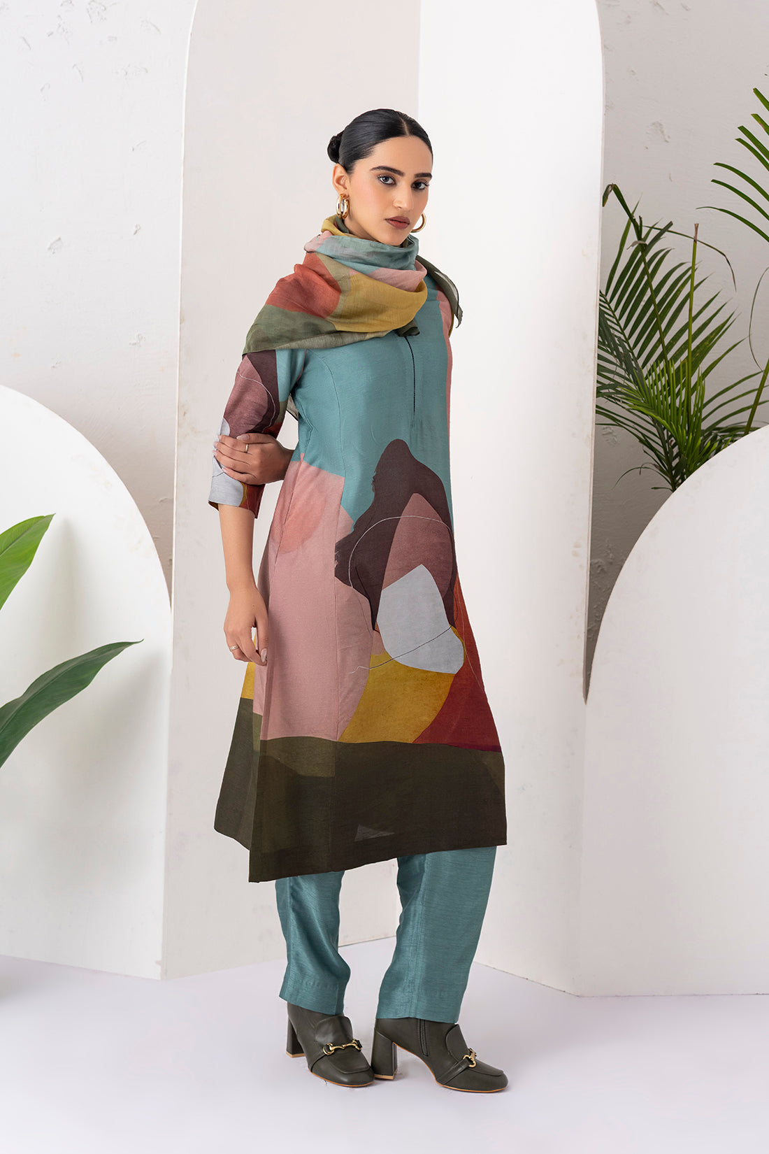 Multicoloured Viscose Dupion Printed Tunic (1 PC)