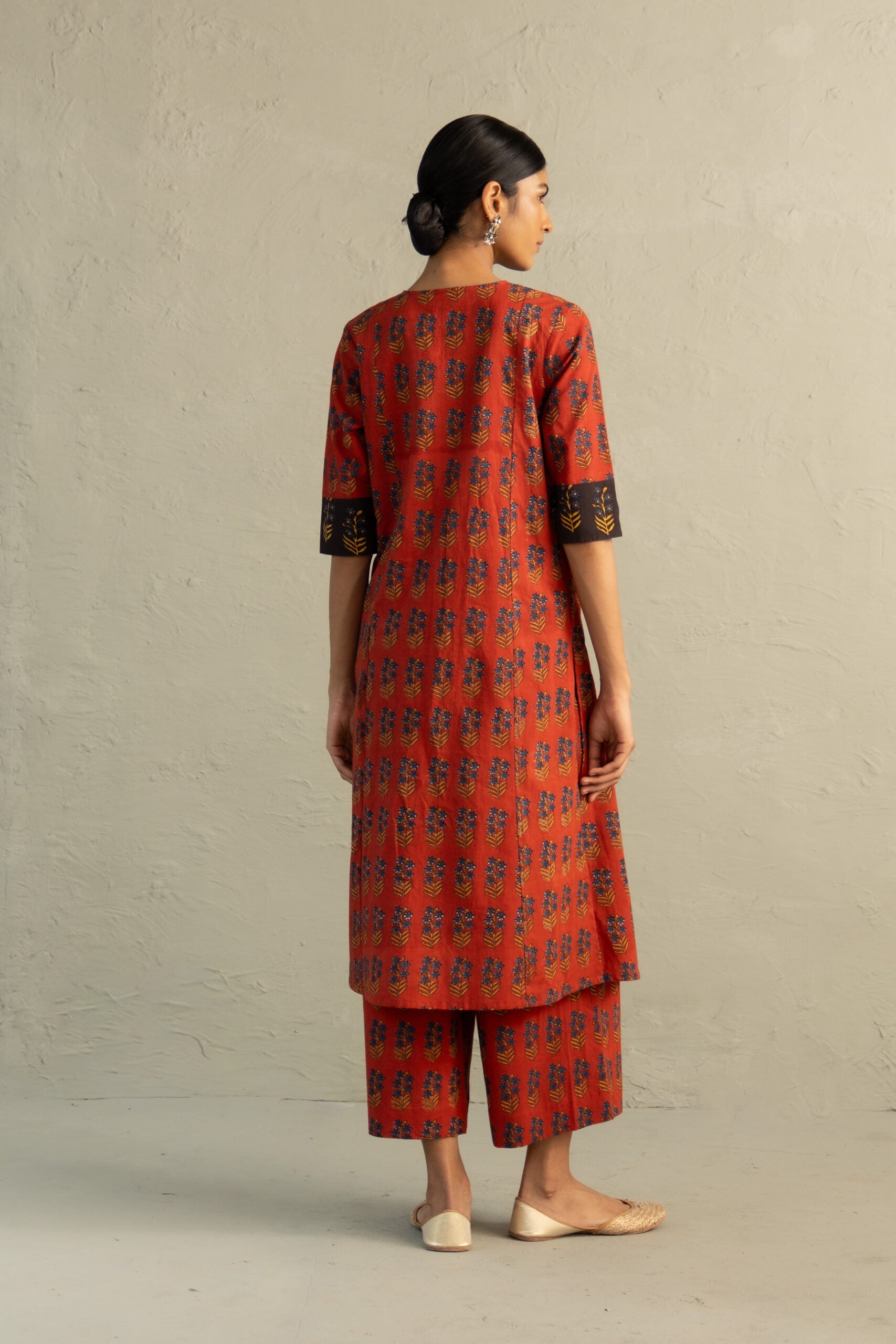 Red Phool Dori Hand Block Kurta Set