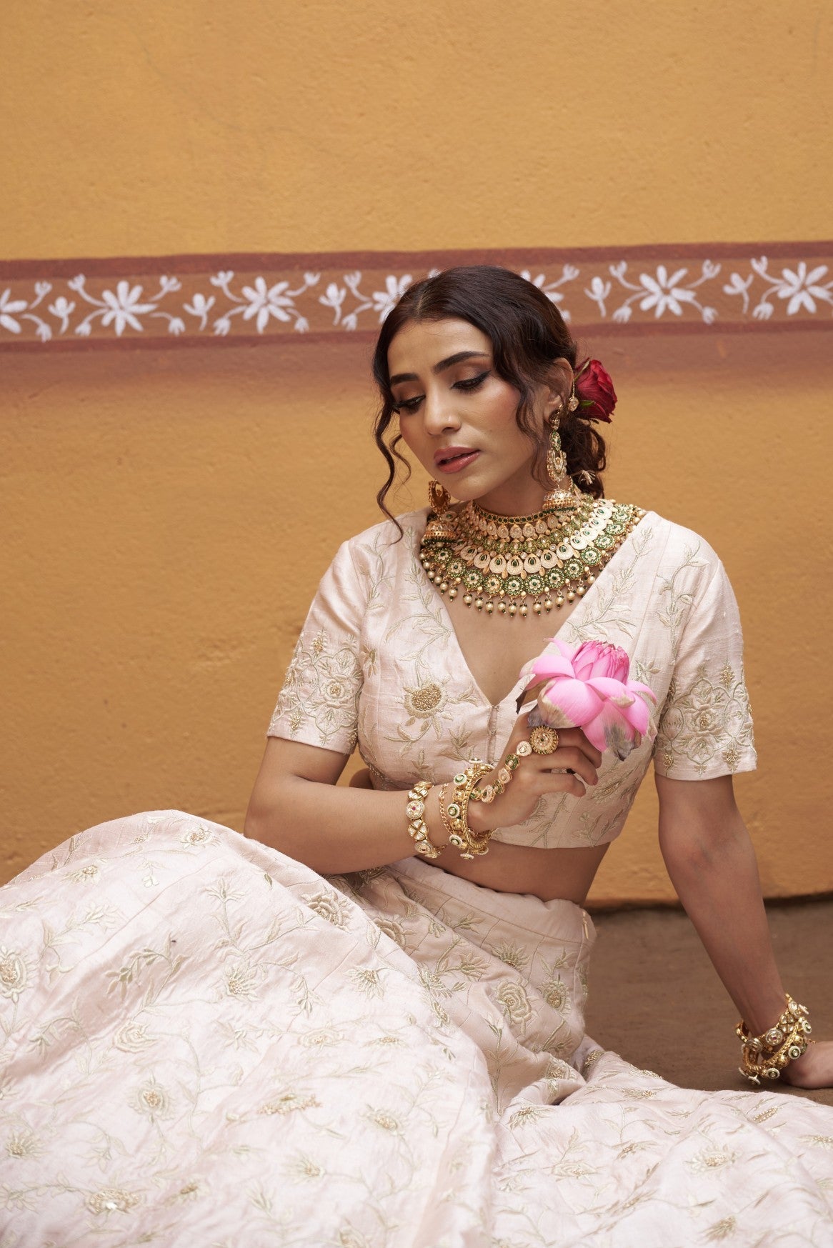 fully hand embroidred dabka  work blouse lehenga and dupatta