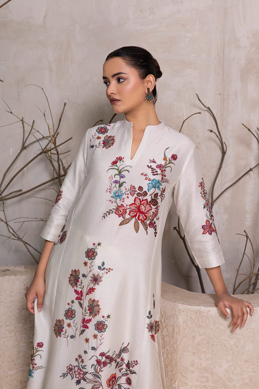 Ivory Silk Chanderi Floral Printed tunic (1 PC)