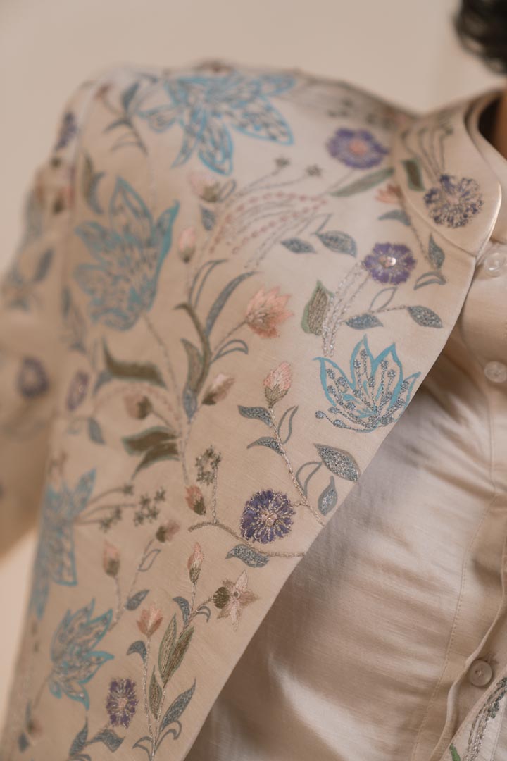 Silver veil linen silk short jacket set