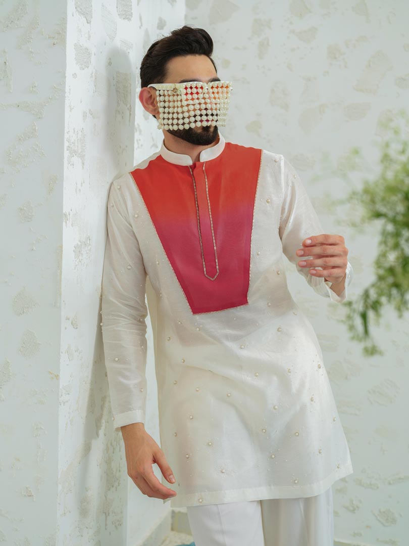 Pink Orange Ombre Patch Kurta set