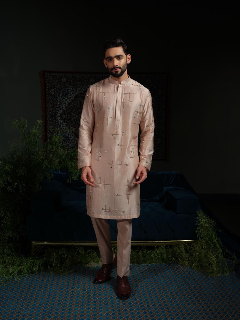 Dusty Peach Geometry Kurta Set