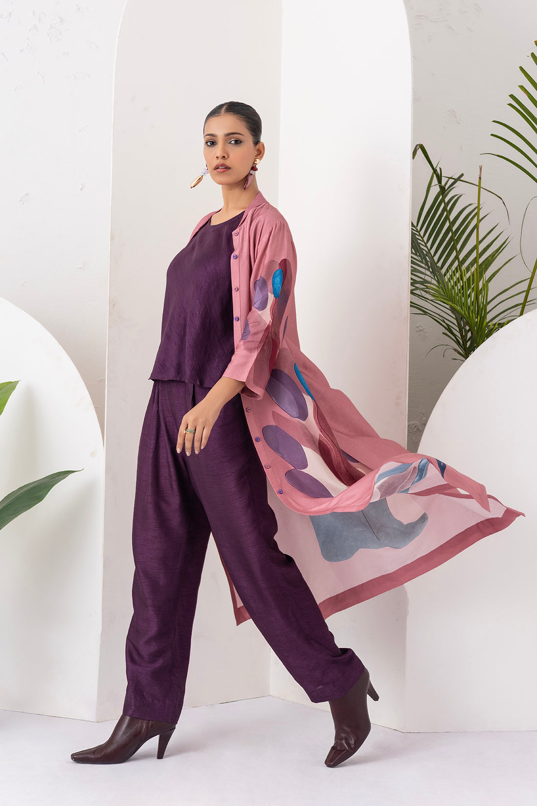 Salmon Pink Viscose Dupion Printed Dress (1 PC)