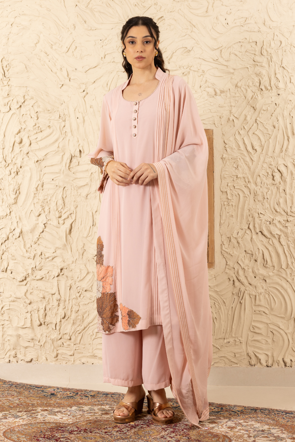 Anika Rose Pink Georgette Suit Set with Palazzo and Dupatta