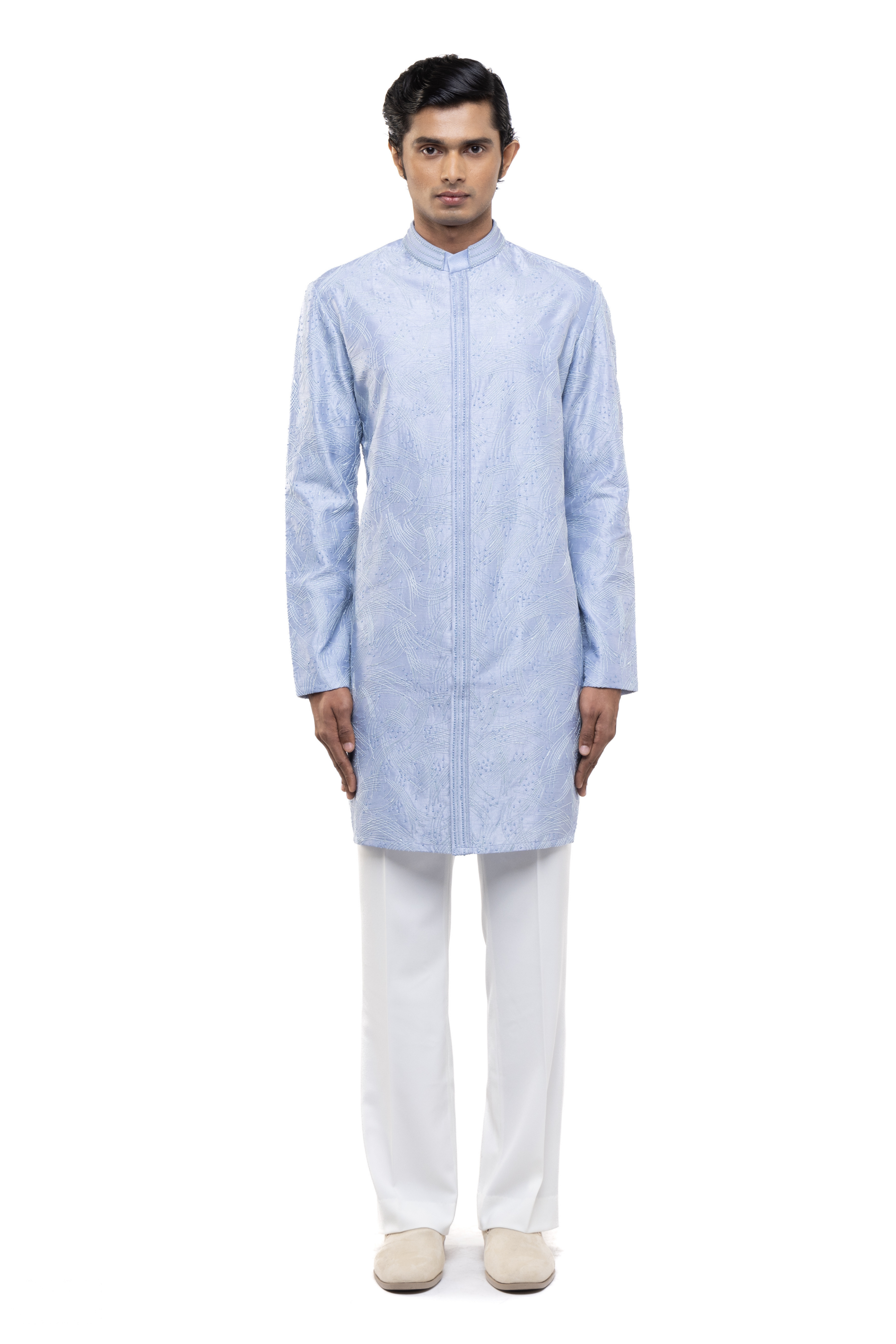 Light Blue Silk Hand Embroidered Kurta Set