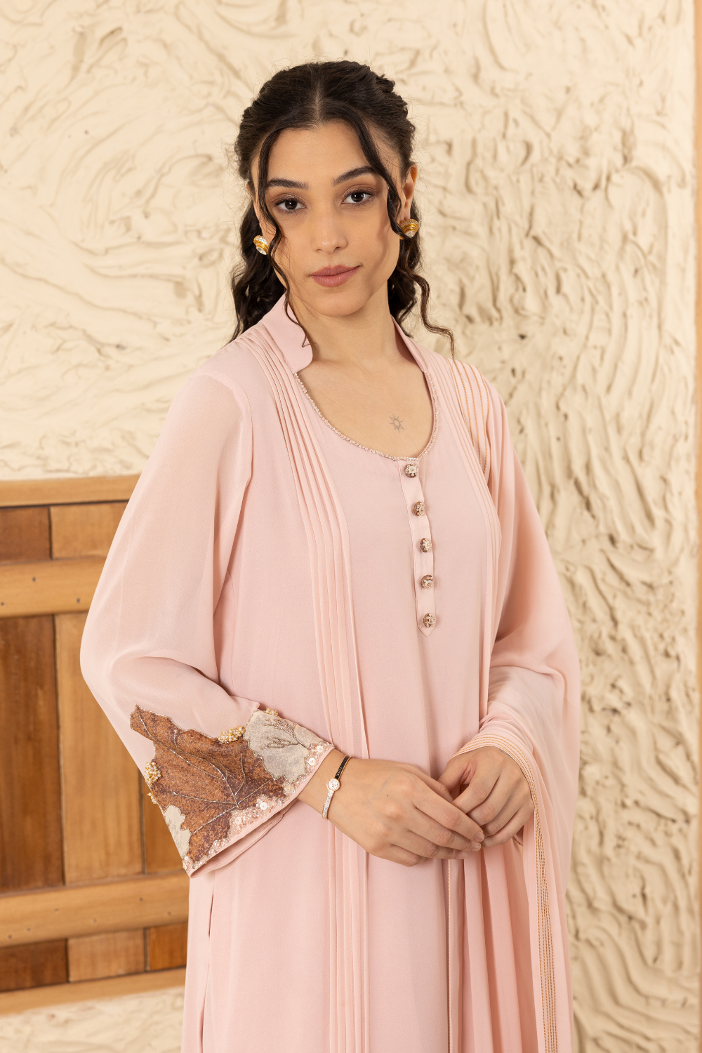 Anika Rose Pink Georgette Suit Set with Palazzo and Dupatta