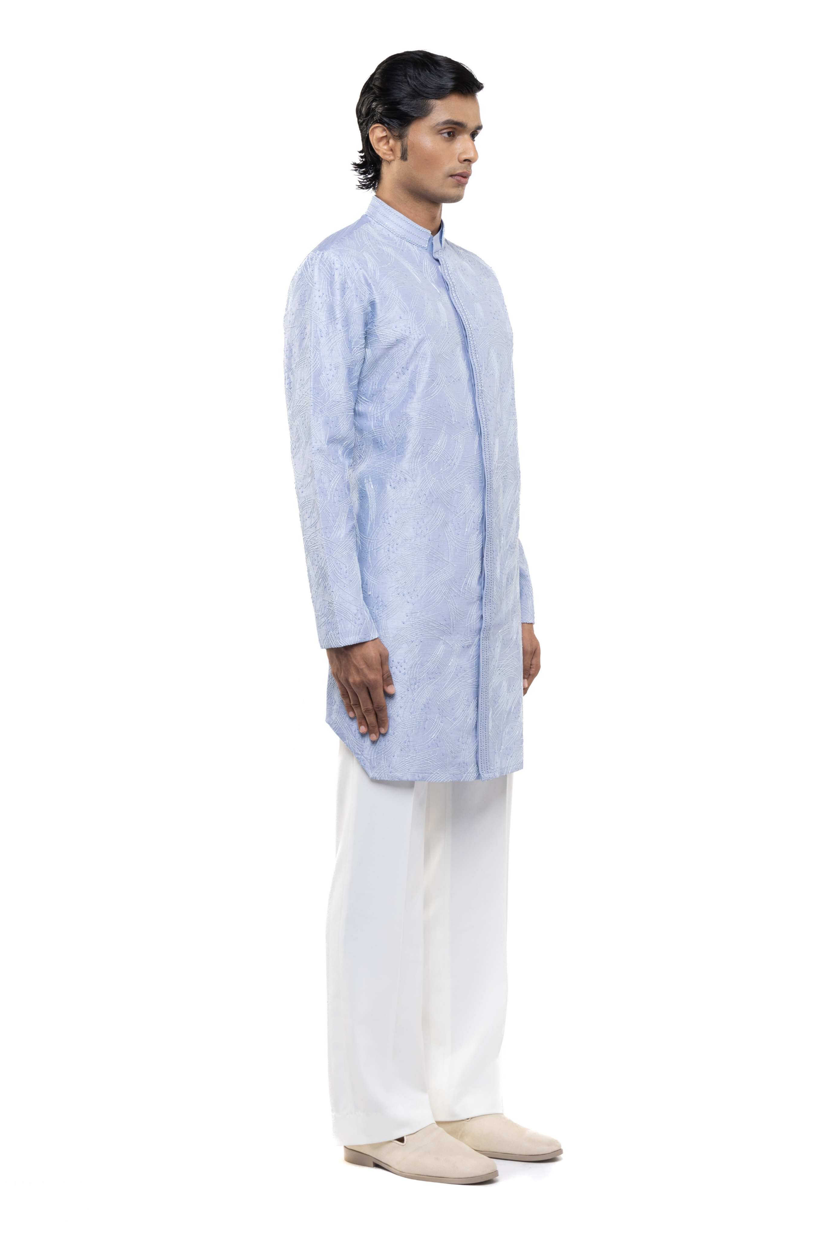 Light Blue Silk Hand Embroidered Kurta Set