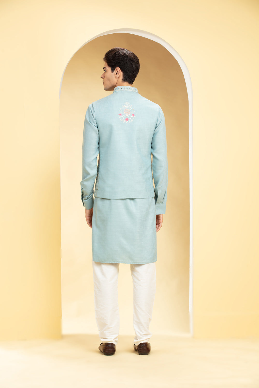 Baby Blue Kurta Jacket Set Kurta Set With Floral And Mirror Embroidery