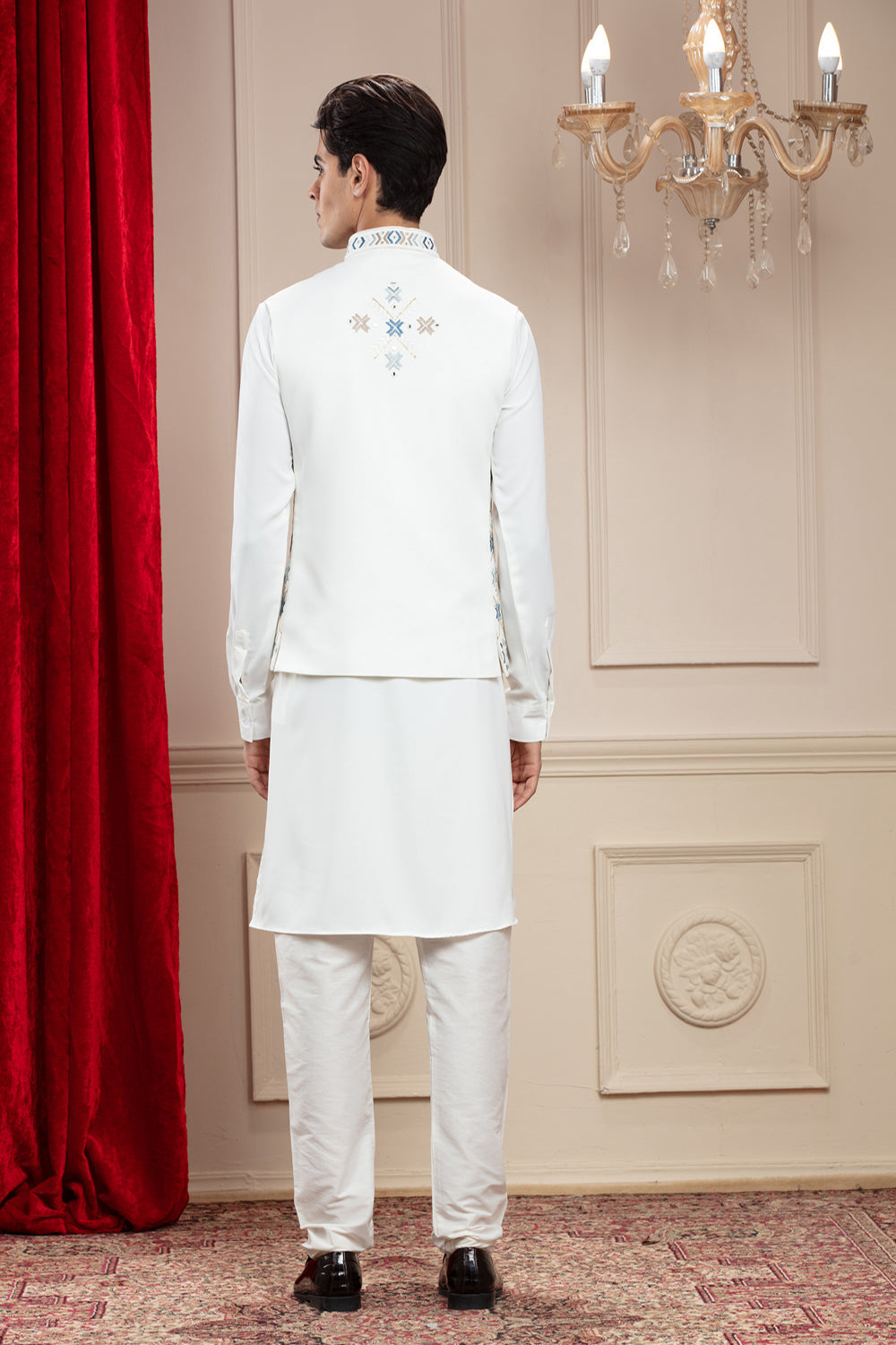 Daisy White Kurta Jacket Set Kurta Set With Mirror And Resham Thread Work