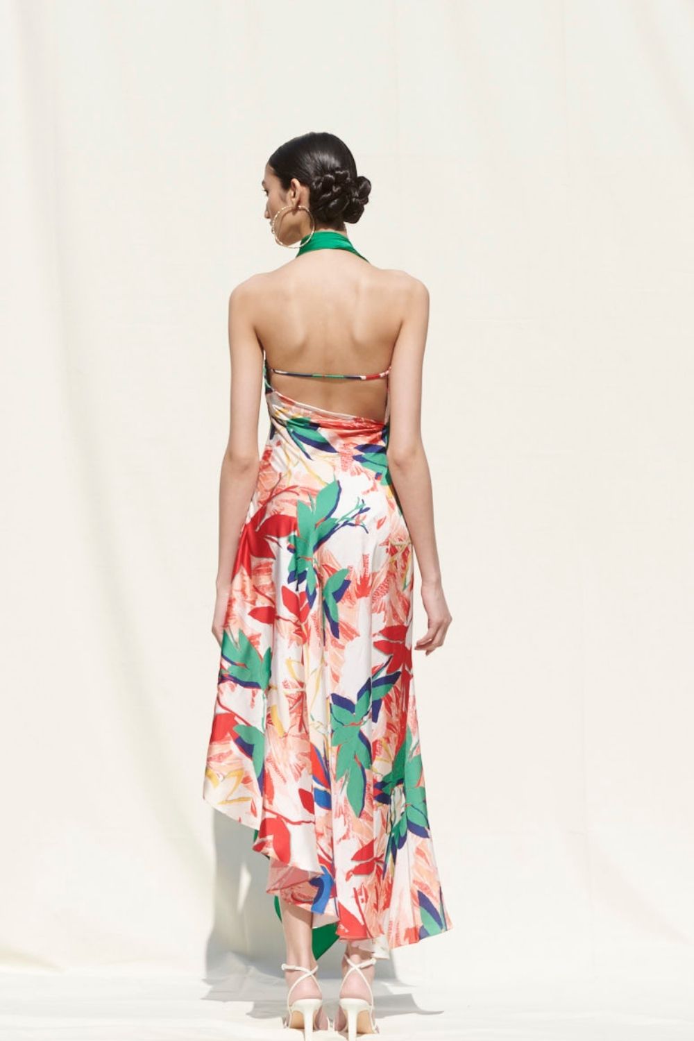 Tropical Multi Printed Asymmetric Drape Dress