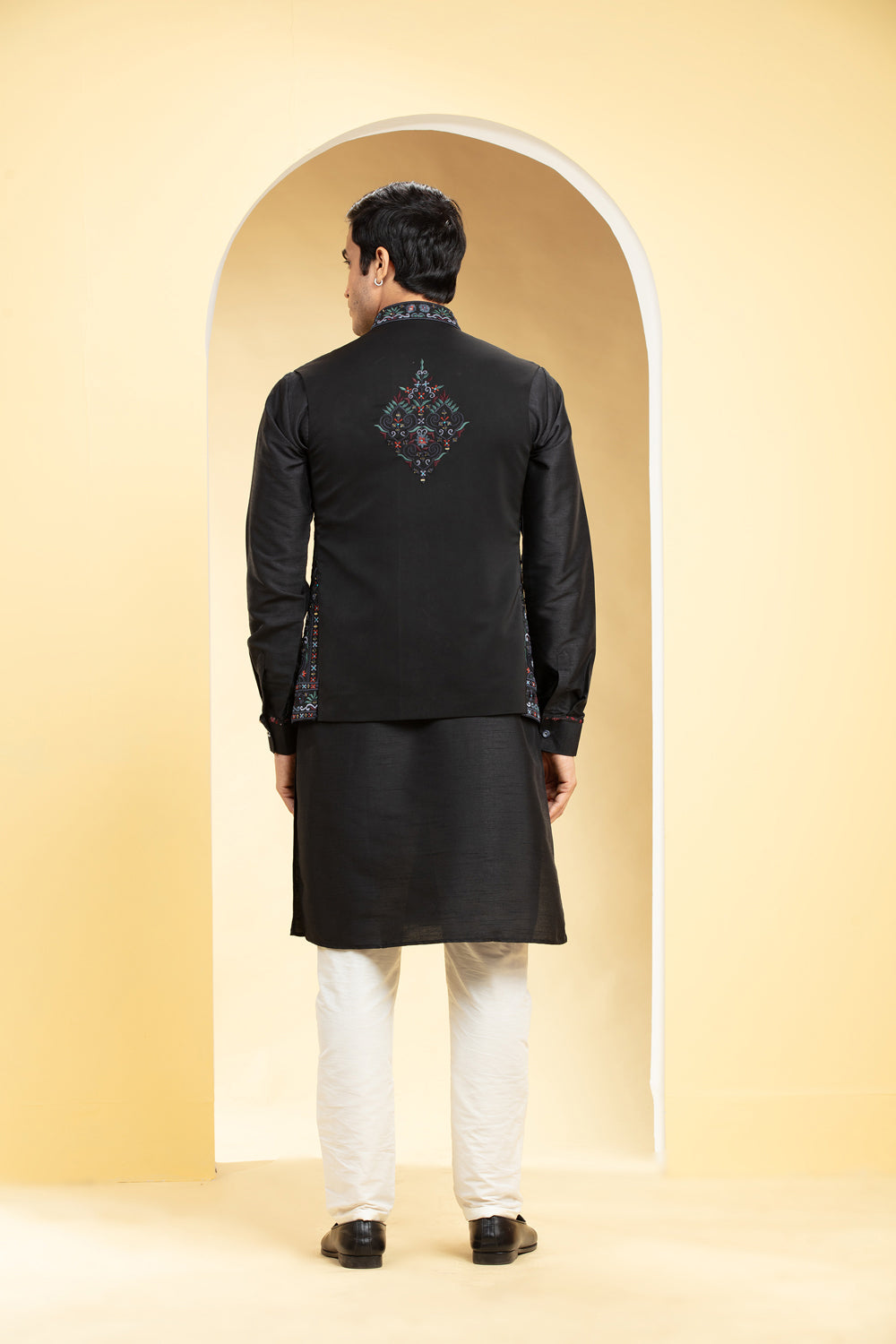 Jet Black Open Jodhpuri With Thread And Mirror Placement Work - Auraya Fashion -  - #tag1# - #tag2# - #tag3# - #tag3#