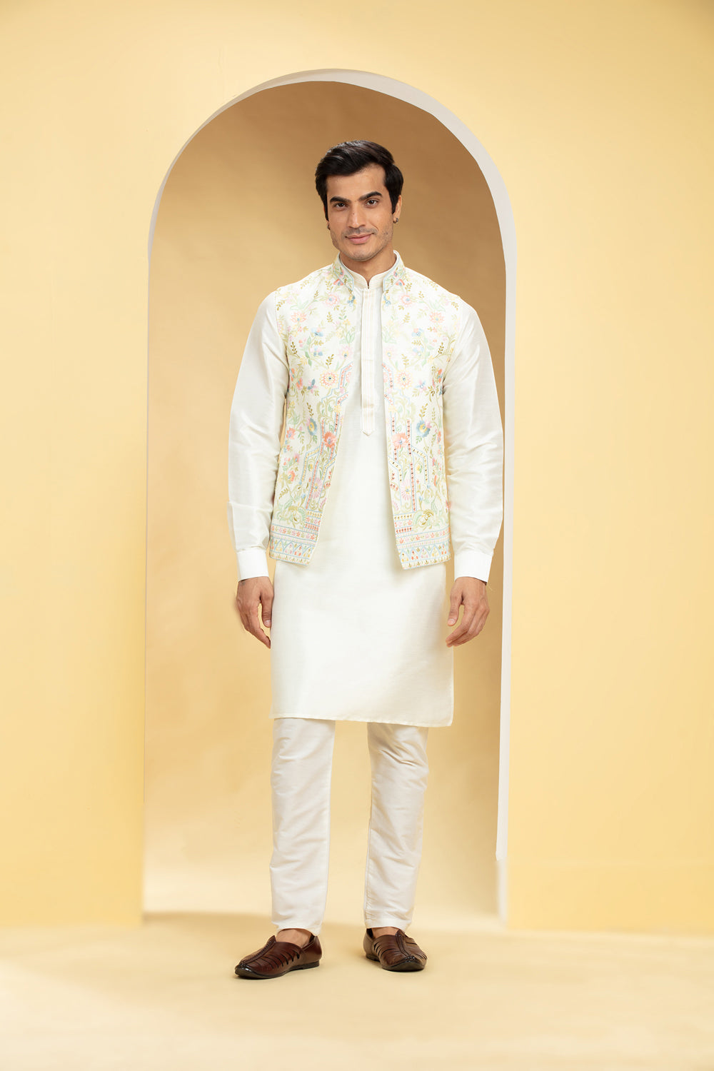 Ivory White Open Jodhpuri With Resham All Over Work