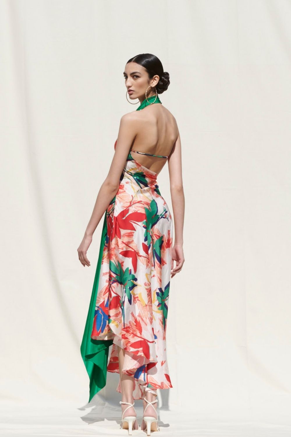 Tropical Multi Printed Asymmetric Drape Dress