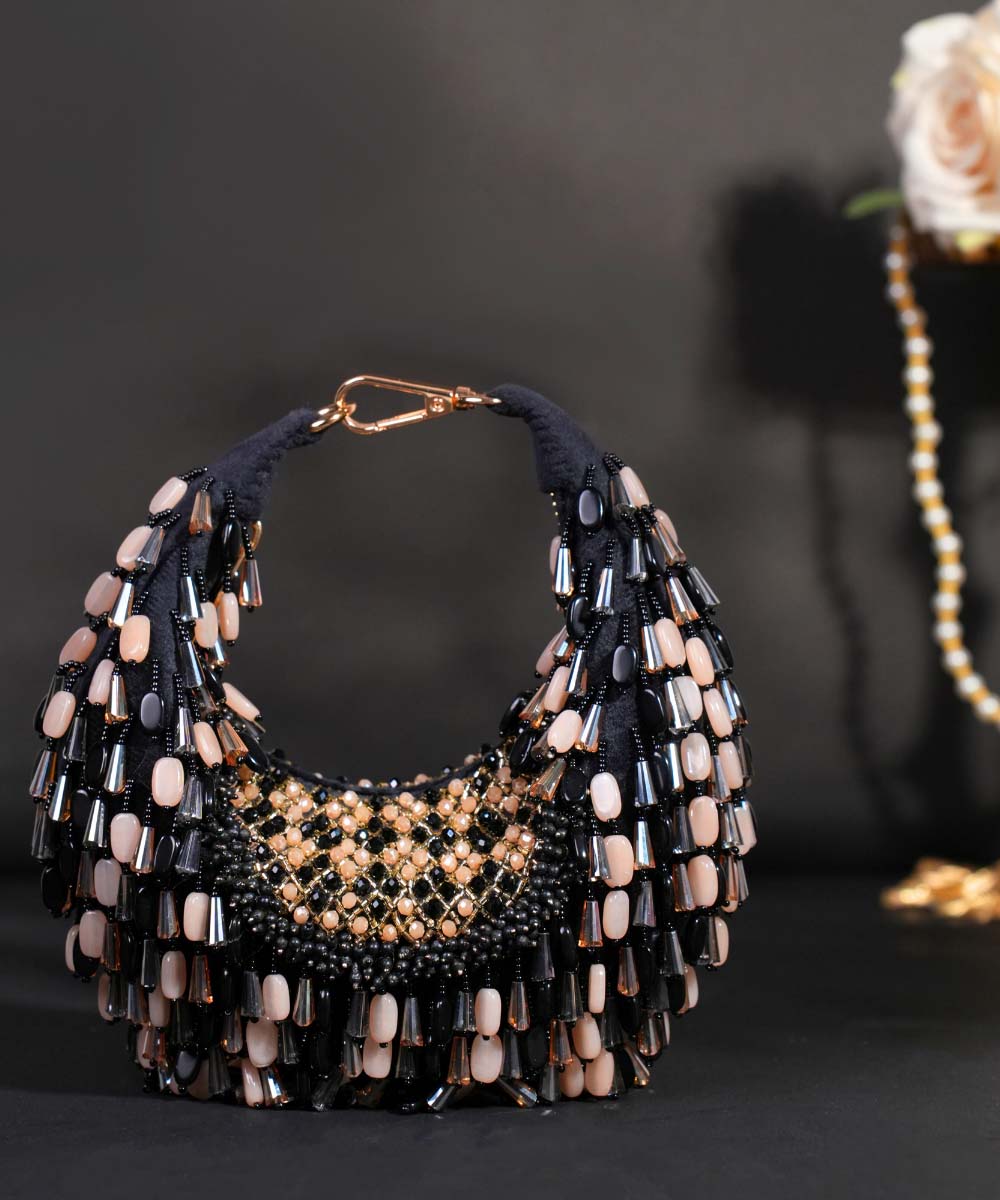 Alara Black Pastel Suede Embellished Hobo Bag