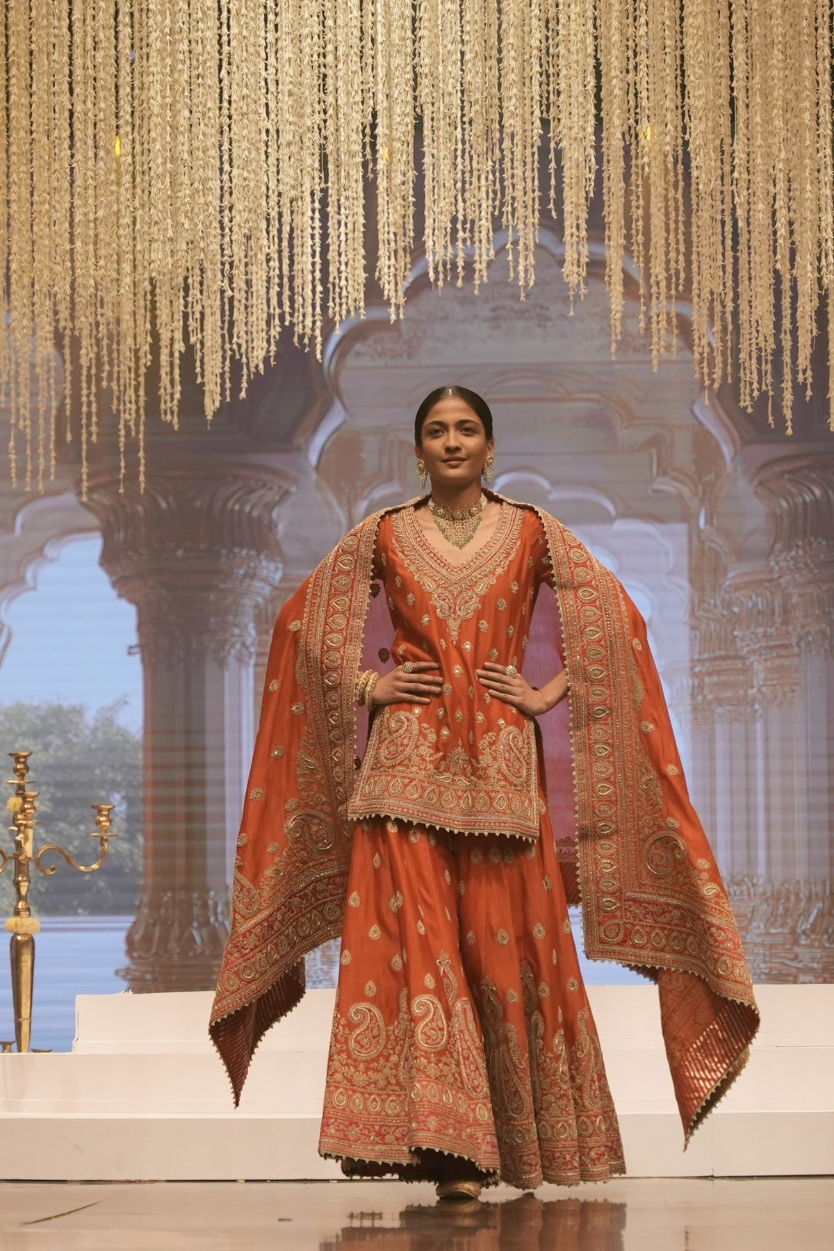 Shazfa - Burnt Orange Short Kurta with Sharara