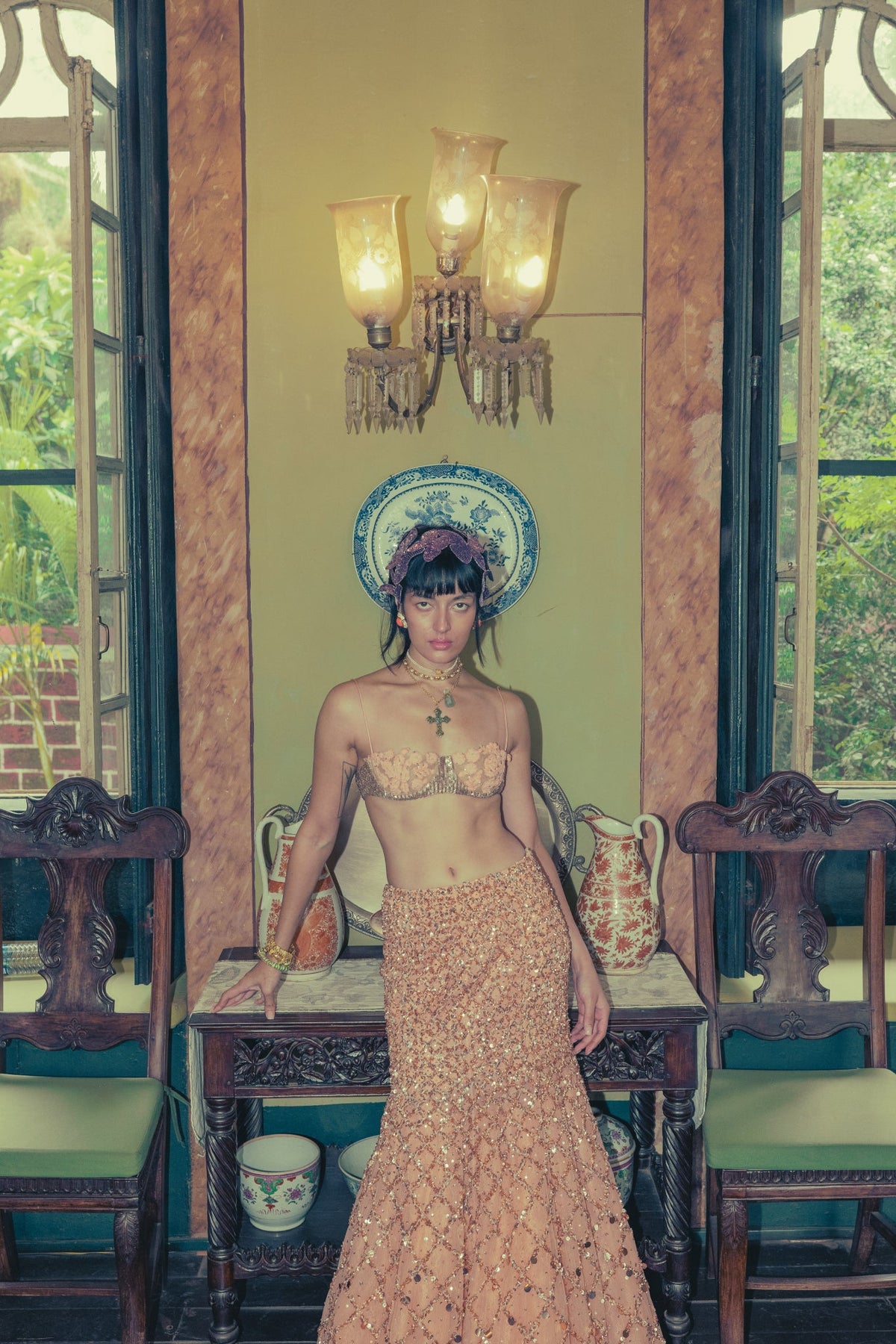 Beaded Floral Embroidery, Tulle & Silk, Lehenga Set, Mermaid Silhouette