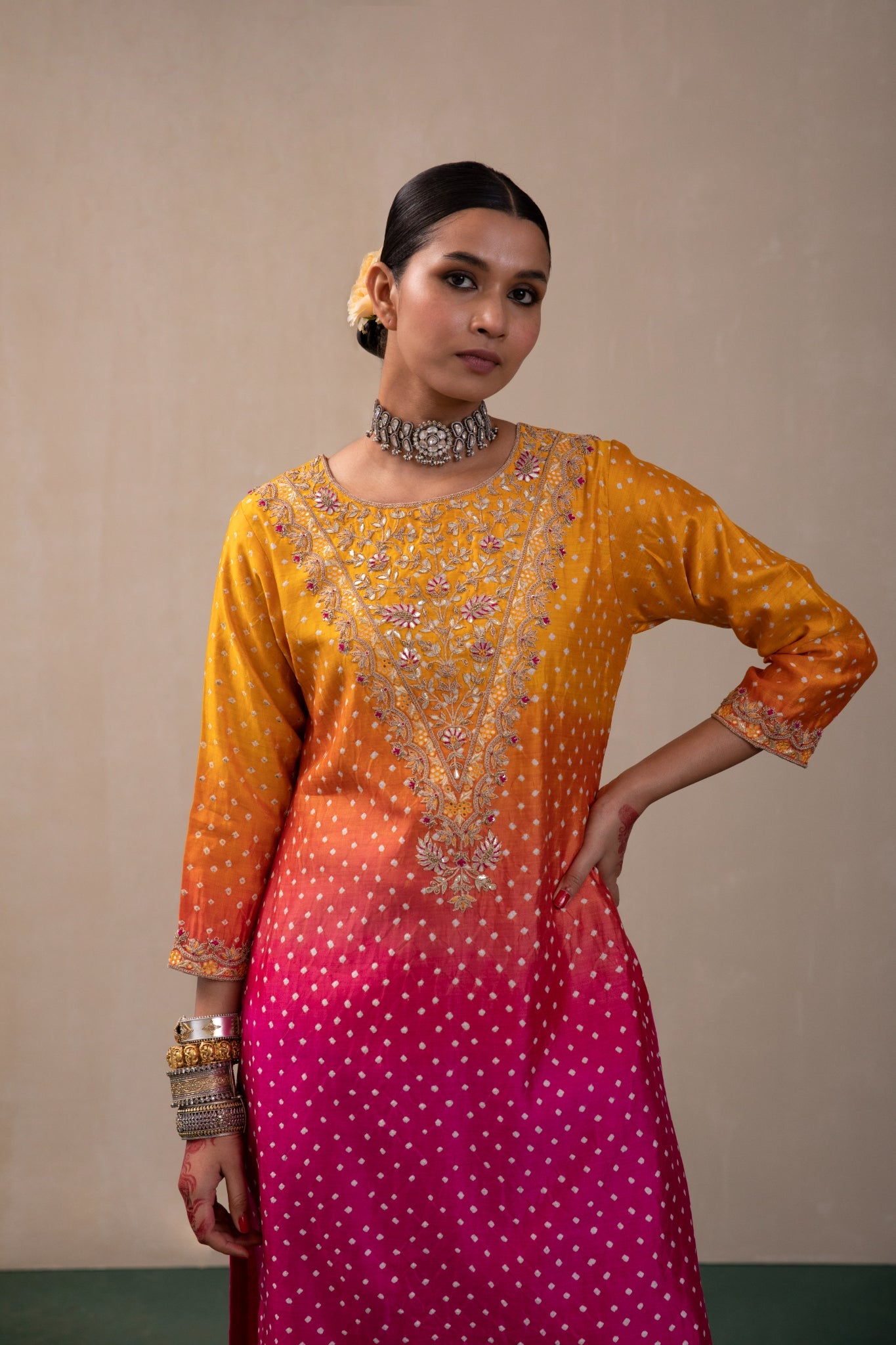 ommbre bandhni suit