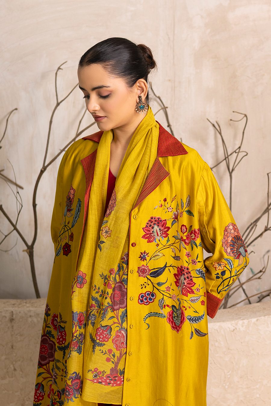 Yellow Silk Chanderi Chintz Printed Stole (1 PC) PC)
