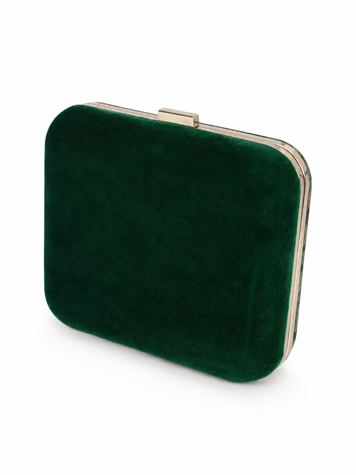 Green Lotus Pond Print Clutch Bag with Embroidered Jewel Palm & Gold Chain