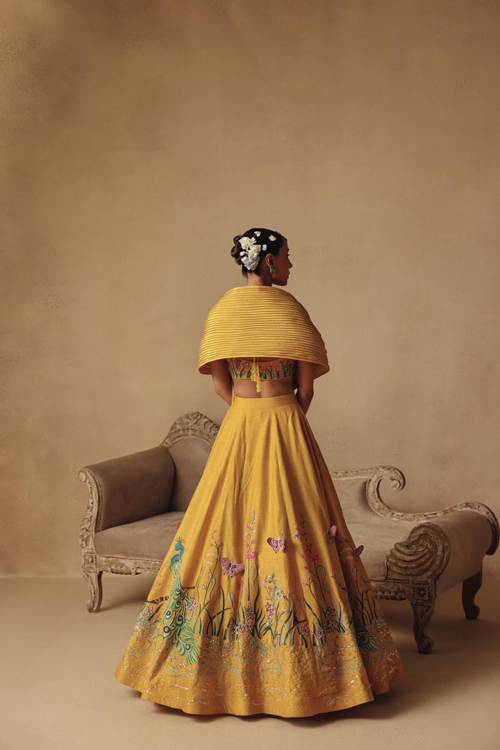 Yellow Dreamy  Lehenga Hand Embroidery with Drape Dupatta