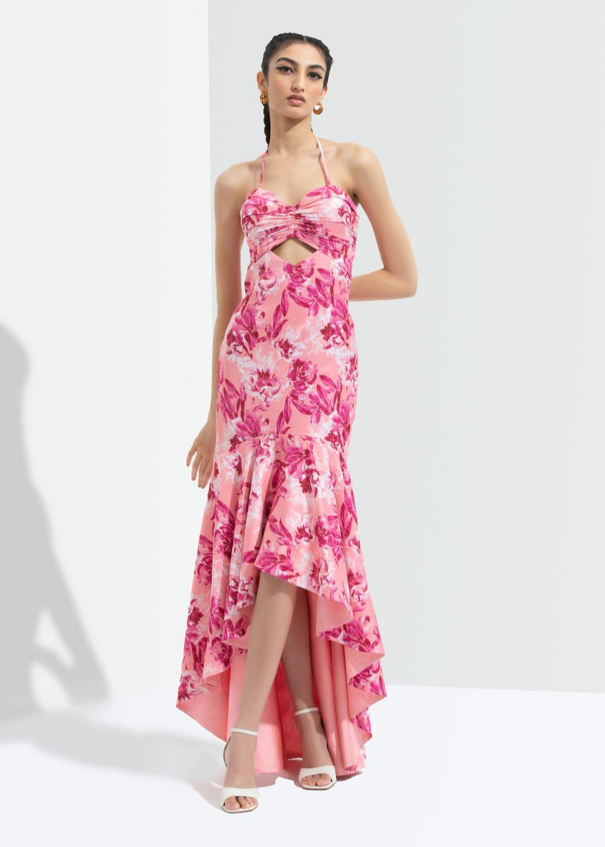 Sakura Printed High Low Dress