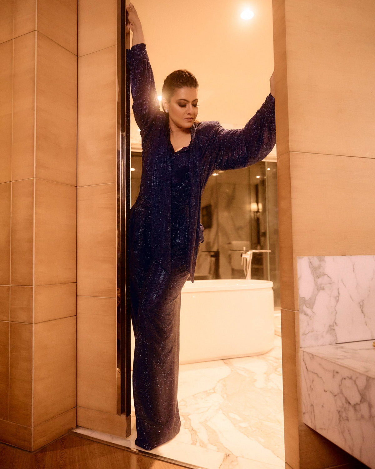 Kajol in Midnight Stardust Crystal Co-ord Set
