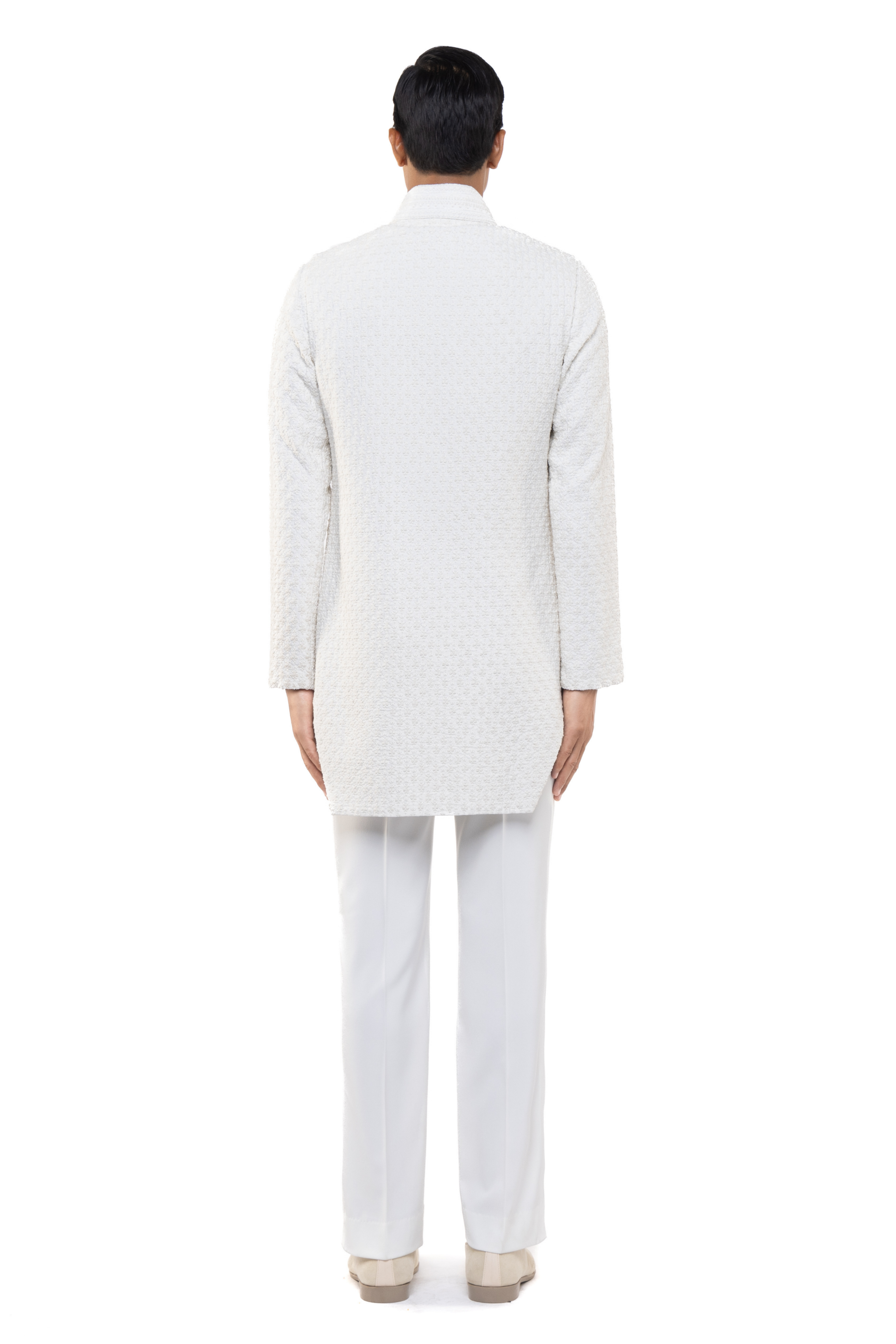 Ivory Silk Floral Embroidery Deconstructed Jacket & Achkan Set