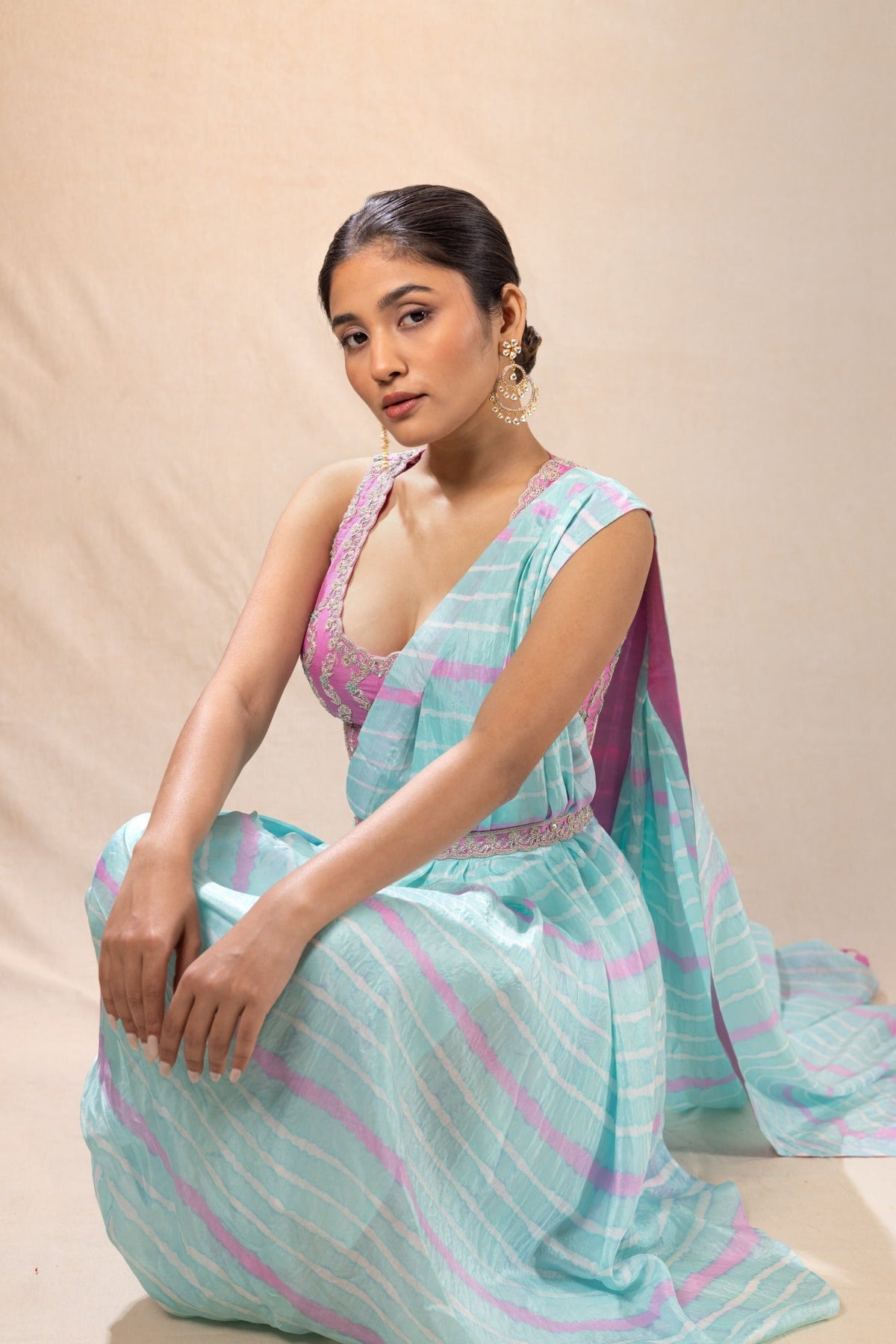 sarang leheriya drape saree with a belt