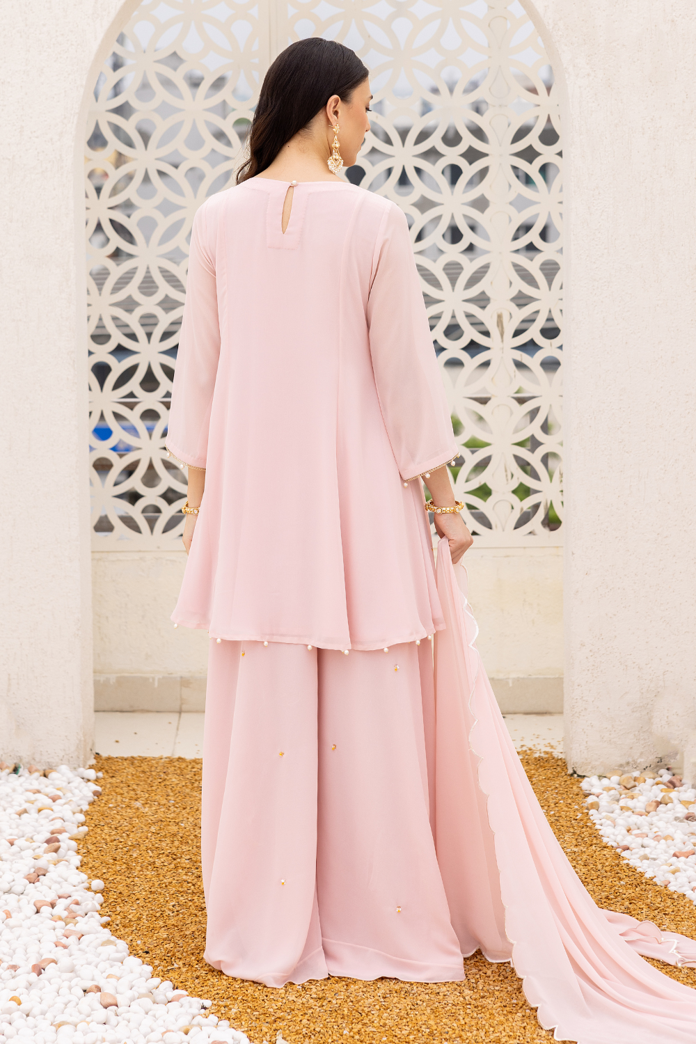 Anchal Peplum Suit With Sharara in Rose Pink Georgette