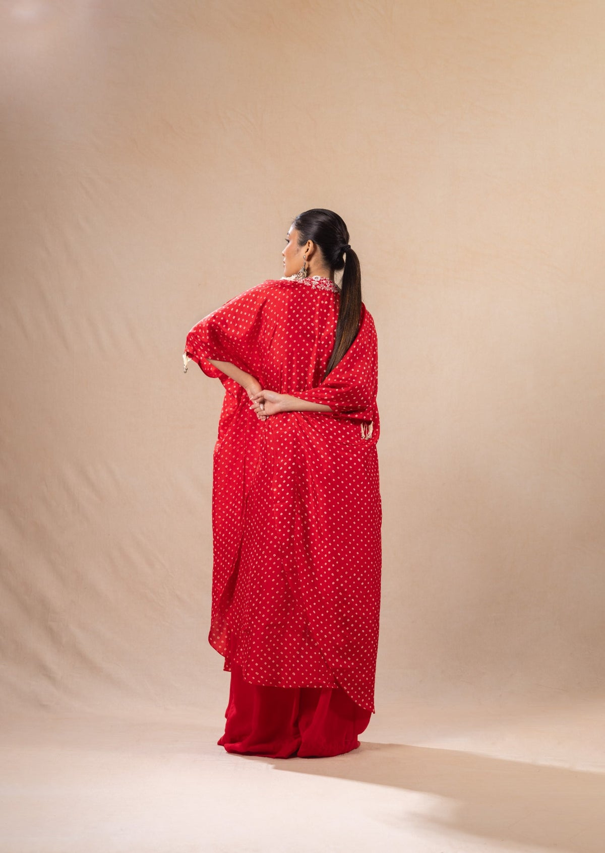 Bandhni cape set with flared pants