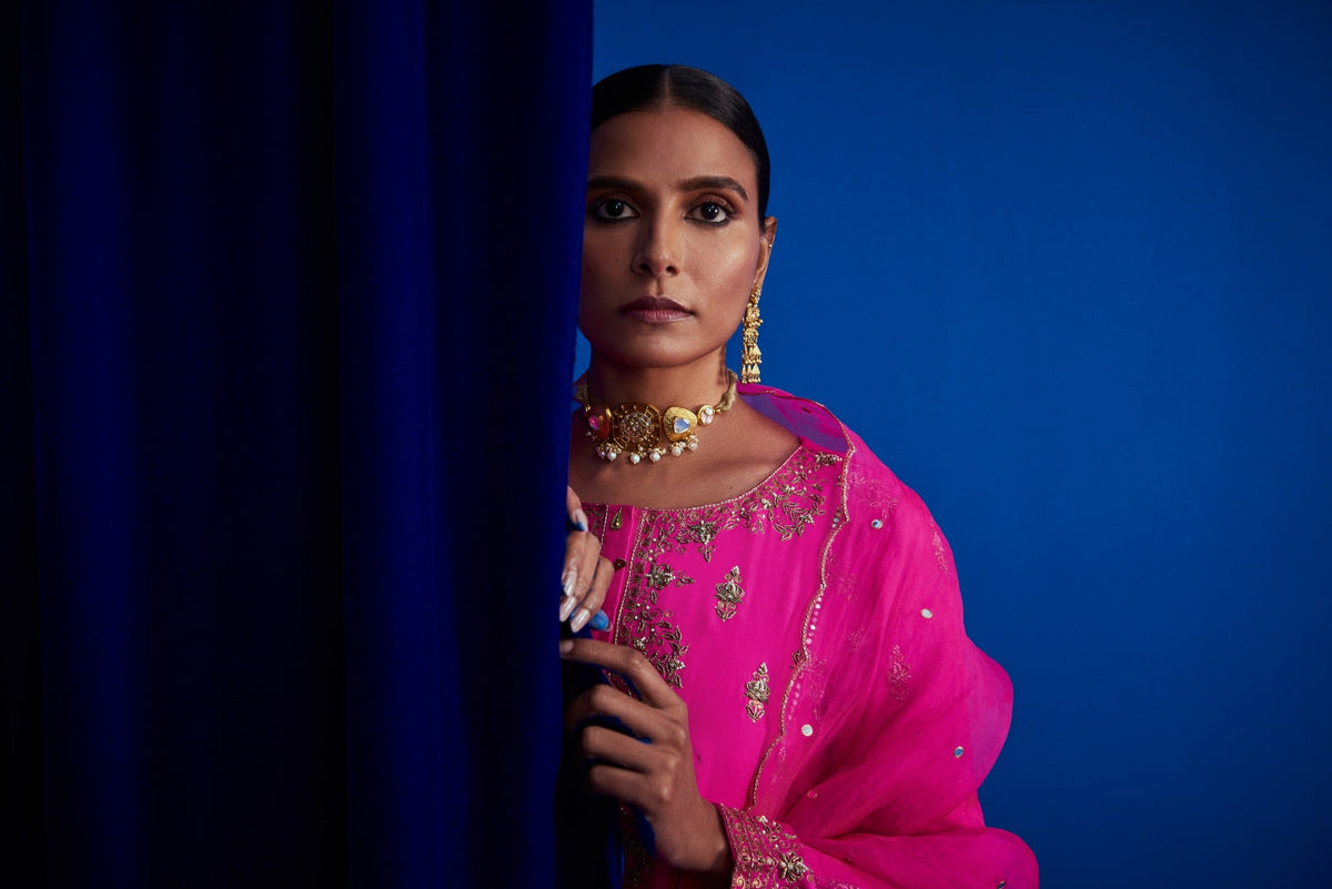 Heavily Embroidered Kurta Set With Sharara Pants