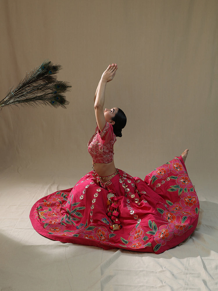 Pink Leopard Handpainted lehnga set