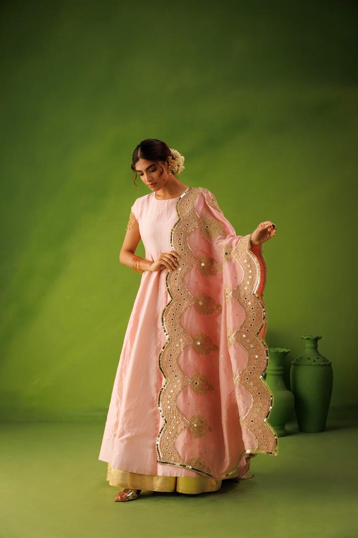 Ivory and baby pink reversible anarkali set