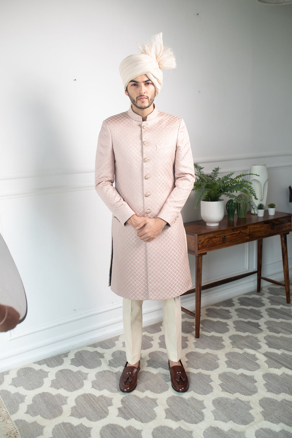 Pale Patterned Sherwani - Auraya Fashion - Contrast By Parth - #tag1# - #tag2# - #tag3# - #tag3#