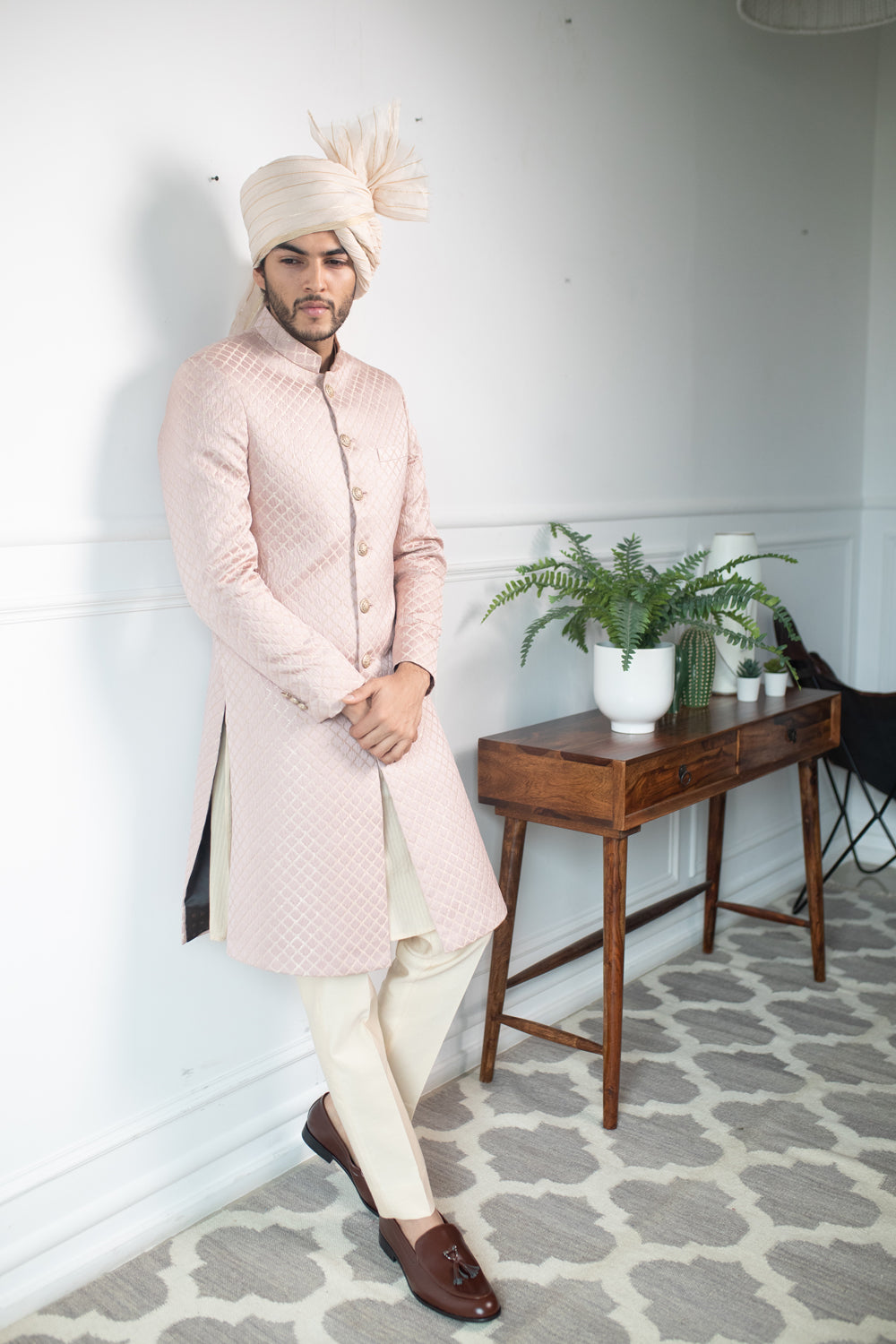 Pale Patterned Sherwani - Auraya Fashion -  - #tag1# - #tag2# - #tag3# - #tag3#