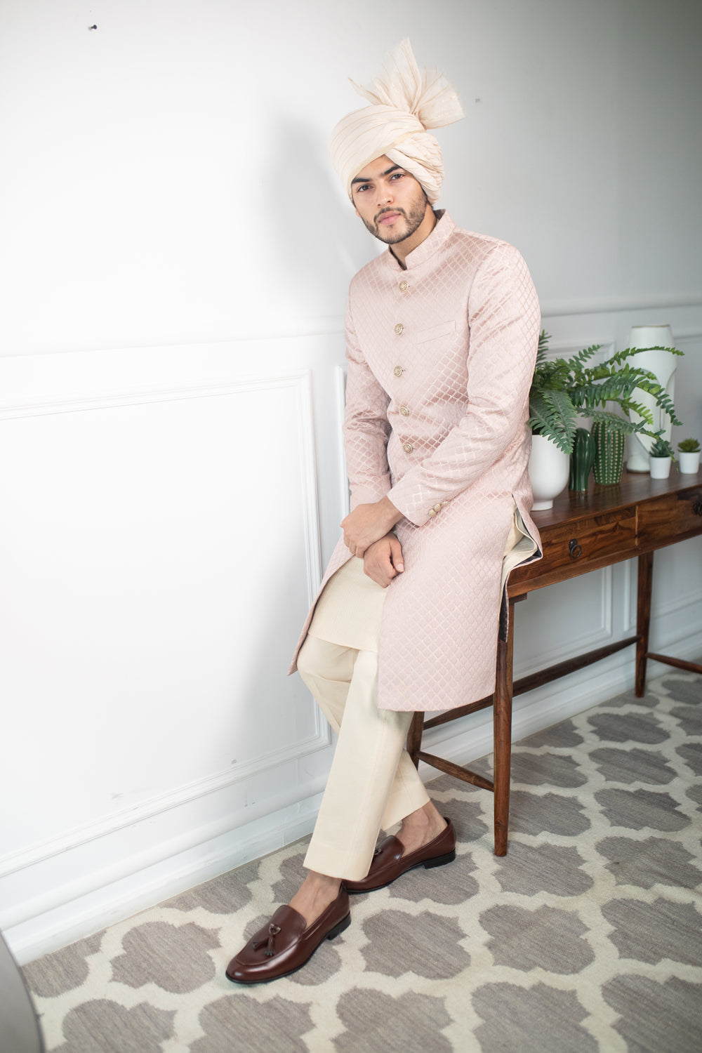 Pale Patterned Sherwani - Auraya Fashion -  - #tag1# - #tag2# - #tag3# - #tag3#